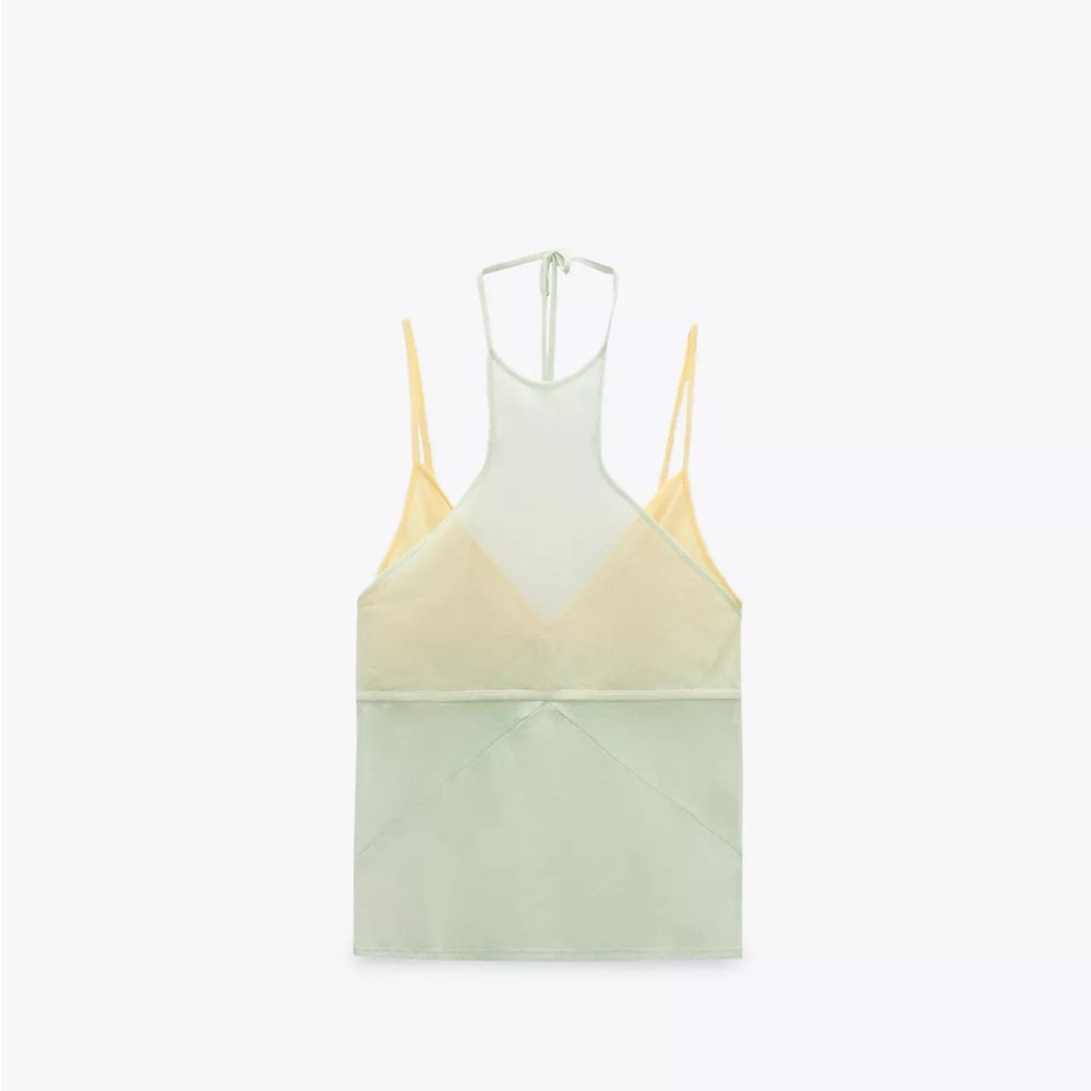 Zara Pastel Green and Yellow COMBINATION TULLE TOP